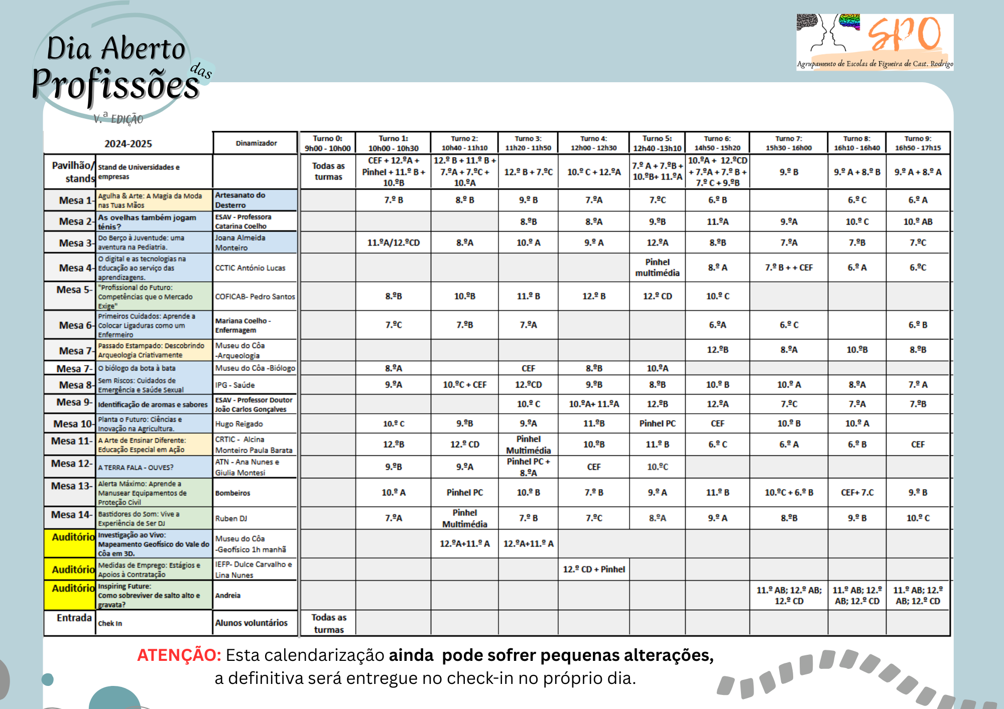 Calendarização Dia Aberto das Profissões